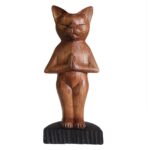 Handcarved Yoga Cat - Standing