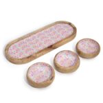 Mango Wood Tray with 3 Bowls - Pretty Floral - immagine 2