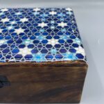 Large Ceramic Glazed Wood Box - 20x15x7.5cm - Blue Stars - immagine 2