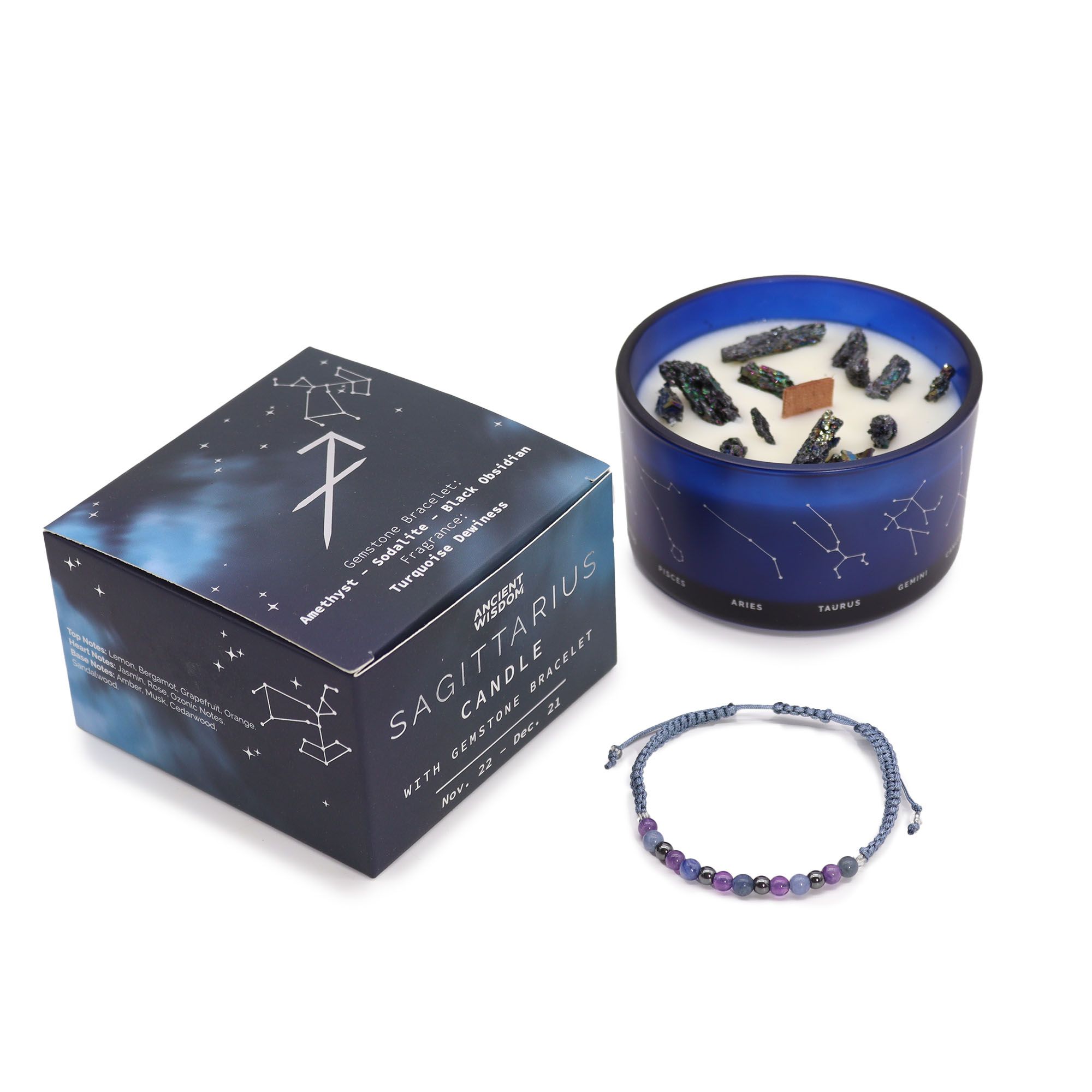 bG9jYWw6Ly9tZWRpYS8xUi8yRS82MFIzMEMxRzZXVEsyRTFSLzc3OTk5MjdmLmpwZWc-1.jpg Zodiac Crystal Candle with Gemstone Bracelet - Sagittarius - immagine 1