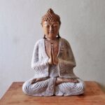 Hand Carved Buddha Statue - 30cm Welcome - Whitewash - immagine 2