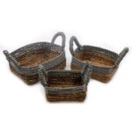 Banana Leaf & Abu-Abu Raffia Square Basket- Set of 3 - immagine 8