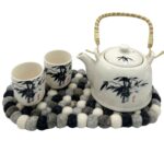 Felt Ball Oval Centre Mat - 38x18cm Multi Grey Colour - immagine 3