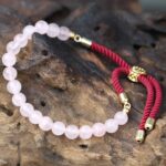 18K Gold Plated Gemstone Bordeaux String Bracelet - Rose Quartz - immagine 3