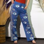 (LXL) Nomad Sari On the Med Collection - Lounge Pants - Rich Blue & Gold Hand Painted Evil Eye Design - immagine 7
