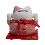 Ceramic Money Cat Bank - Pink on Cushion