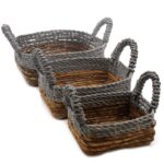 Banana Leaf & Abu-Abu Raffia Square Basket- Set of 3 - immagine 2