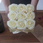 Soap Flower Gift Bouquet - 9 Cream Roses - Square - immagine 9
