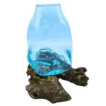 Large Molten Glass Vase - Terrarium Jar on Wood - immagine 2