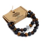 Set of 2 Gemstones Friendship Bracelets - Power - Tiger Eye & Black Stone - immagine 3