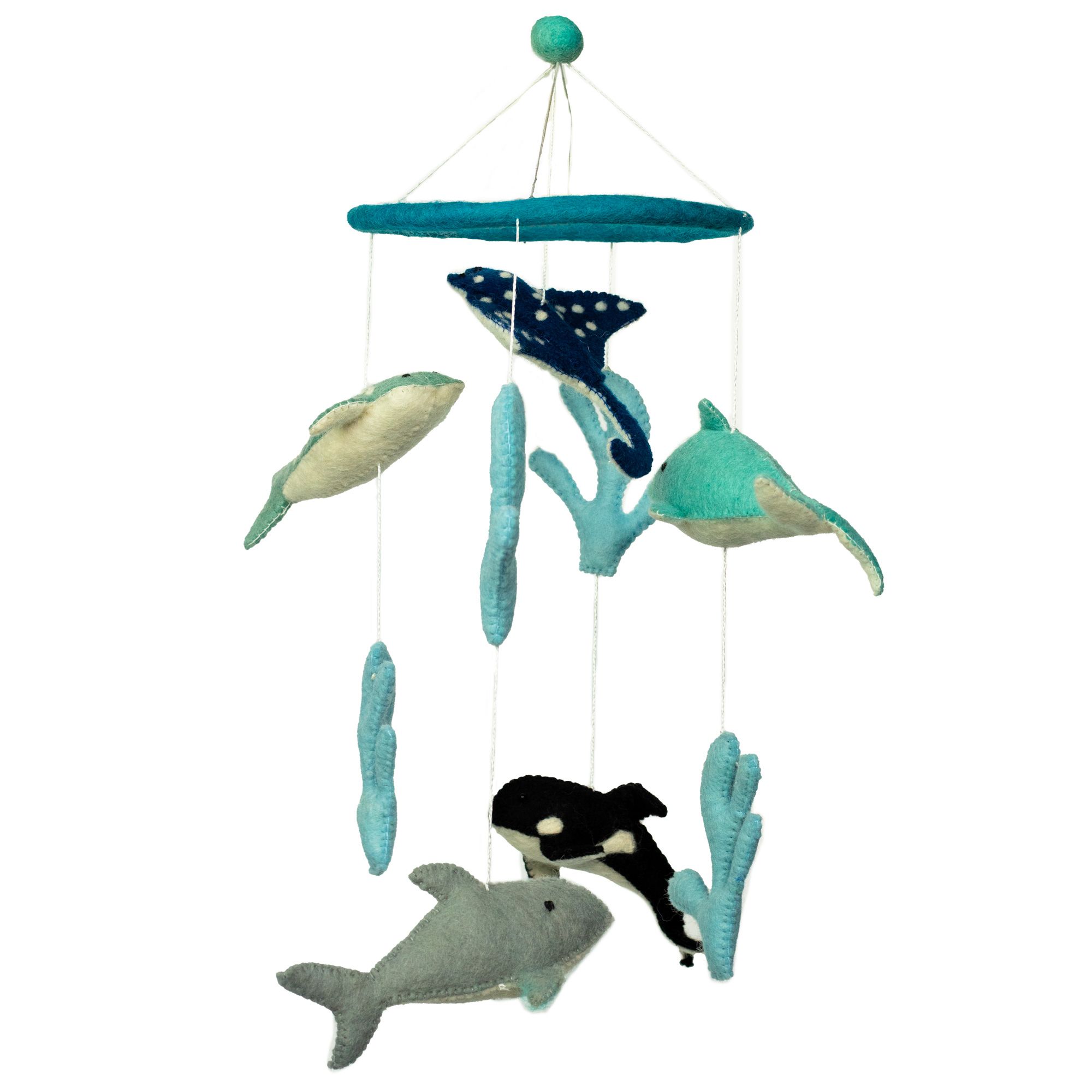 bG9jYWw6Ly9tZWRpYS9ISy9KRC82MFIzMEMxRzZXVDNKREhLLzQ0MTk4MTE5LmpwZWc.jpg Handmade Felt Mobile - Dolphines & Sealife - immagine 1