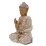 Hand Carved Buddha Statue - 40cm Teaching Transmission - Whitewash - immagine 3