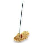 Gold Aluminium  Small Hamsa Incense Holder 13x5.5cm - immagine 2