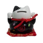 Ceramic Money Cat Bank - Black on Cushion - immagine 3