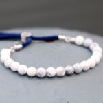 925 Silver Plated Gemstone Navy String Bracelet - White Howlite - immagine 3
