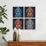 Set of 4 Buddha Heads Sand Detail 30x30cm - immagine 2
