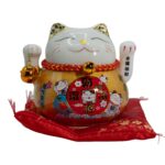 Ceramic Money Cat Moving Hand - Gold on Cushion - immagine 2