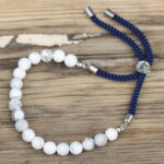 925 Silver Plated Gemstone Navy String Bracelet - White Howlite - immagine 4