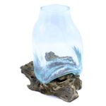 Large Molten Glass Vase - Terrarium Jar on Wood - immagine 3
