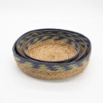 Straw & Seagrass Tray Baskets - Natural Green & Blue- Set of 3 - immagine 2