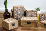 White Washed Wooden Box - 6x4 Aztec Design - immagine 4