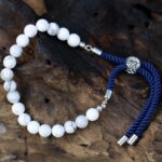 925 Silver Plated Gemstone Navy String Bracelet - White Howlite - immagine 5