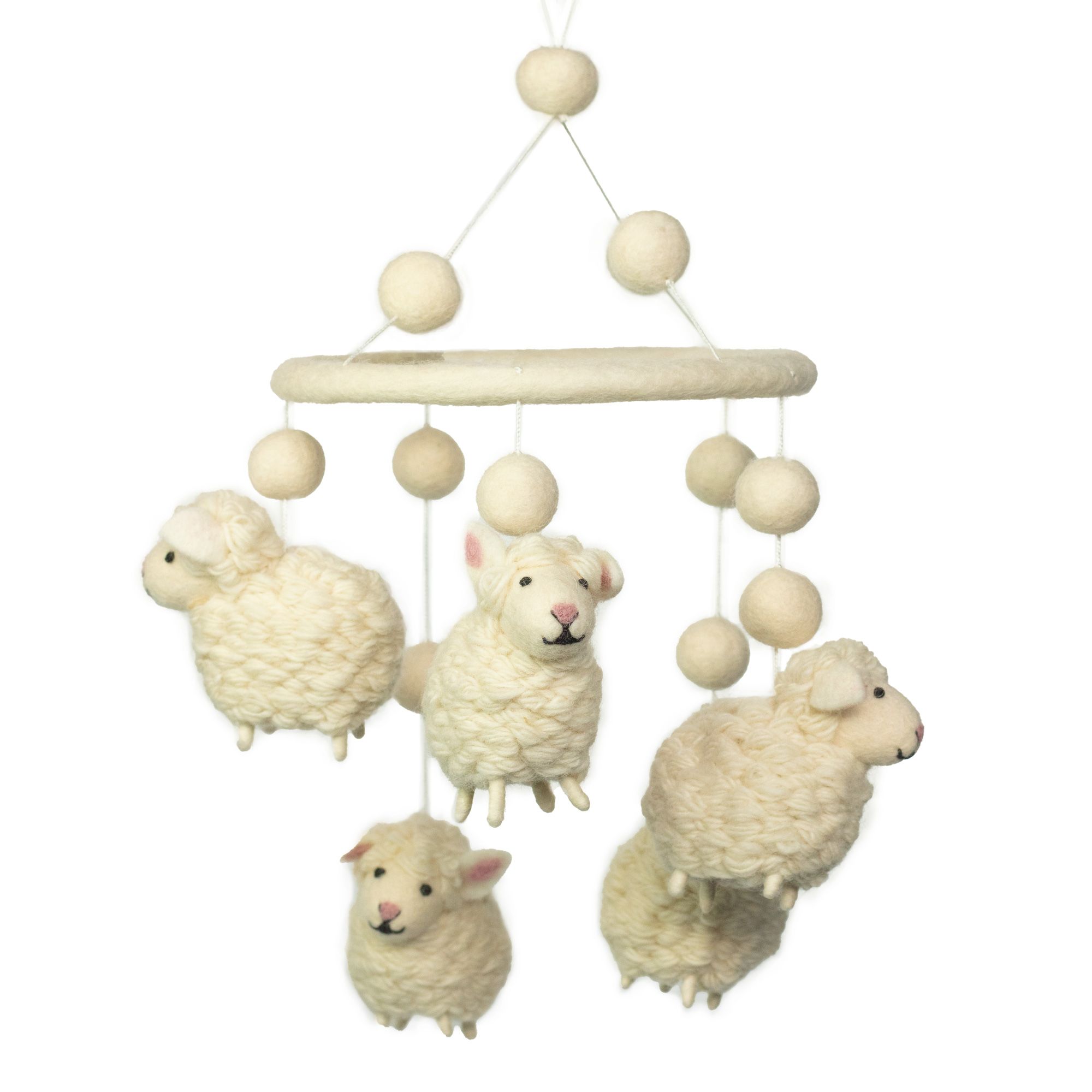 bG9jYWw6Ly9tZWRpYS9IUC9KRC82MFIzMEMxRzZXVDNKREhQLzlkYWJiNzQ2LmpwZWc.jpg Handmade Felt Mobile - White Sheep - immagine 1