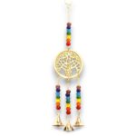 Indian Chimes - Brass Tree of Life with Chakra Beads - 3 Bells - 6.5x31cm