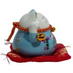 Ceramic Money Cat Moving Hand  - Blue on Cushion - immagine 2