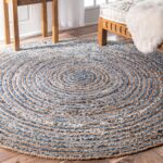 Round Jute and Recycle Denim Rug-  90 cm - immagine 4