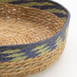 Straw & Seagrass Tray Baskets - Natural Green & Blue- Set of 3 - immagine 5