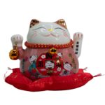 Ceramic Money Cat Moving Hand  - Pink on Cushion (battery not included) - immagine 2