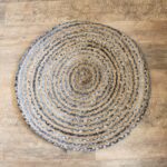 Round Jute and Recycle Denim Rug-  90 cm - immagine 2