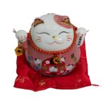 Ceramic Money Cat Moving Hand  - Pink on Cushion (battery not included) - immagine 3