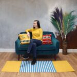 Indian Cotton Rug - 70x170cm - Yellow/ Blue - immagine 5