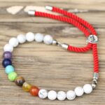 925 Silver Plated Gemstone Royal Red String Bracelet - White Howlite Chakra - immagine 3