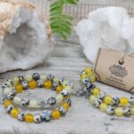 Set of 2 Gemstones Friendship Bracelets - Protection - Dalmation Jasper & Yellow Agate - immagine 4