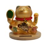 Solar Money Cat Wooden Base - Gold moving Hand - immagine 2
