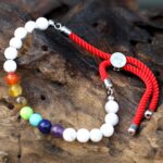 925 Silver Plated Gemstone Royal Red String Bracelet - White Howlite Chakra - immagine 4