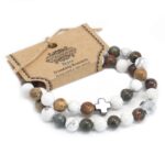 Set of 2 Gemstones Friendship Bracelets - Peace - Picasso Jasper & White Howlite - immagine 2
