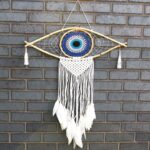 Protection Dream Cather - Lrg Macrame Evil Eye Blue/White/Black