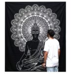 B&W Double Cotton Bedspread + Wall Hanging - Buddha - immagine 2