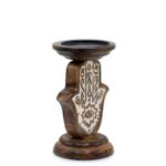 Mango Wood Candle Stand - Hamsa - Small 18x11cm - immagine 3