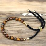 18K Gold Plated Gemstone Black String Bracelet - Tiger Eye - immagine 3