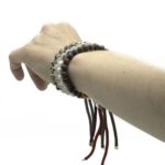 925 Silver Plated Gemstone Charcoal String Bracelet - Dalmation Jasper - immagine 7
