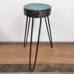 Albasia Wood Plant Stand - Turquoise & gold detail - immagine 3