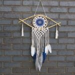 Protection Dream Cather - Med Macrame Eye White/ Blue/Grey