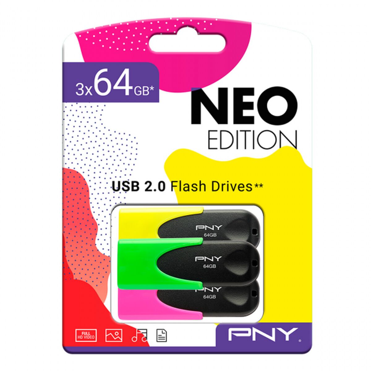 3536403391485_S0440032_P01 Memoria USB PNY Nero Multicolore 64 GB - immagine 1