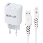 Caricabatterie da Parete + Cavo USB A con USB-C Muvit for Change SN-TC170DS1E150A + DC-006 Bianco 12 W