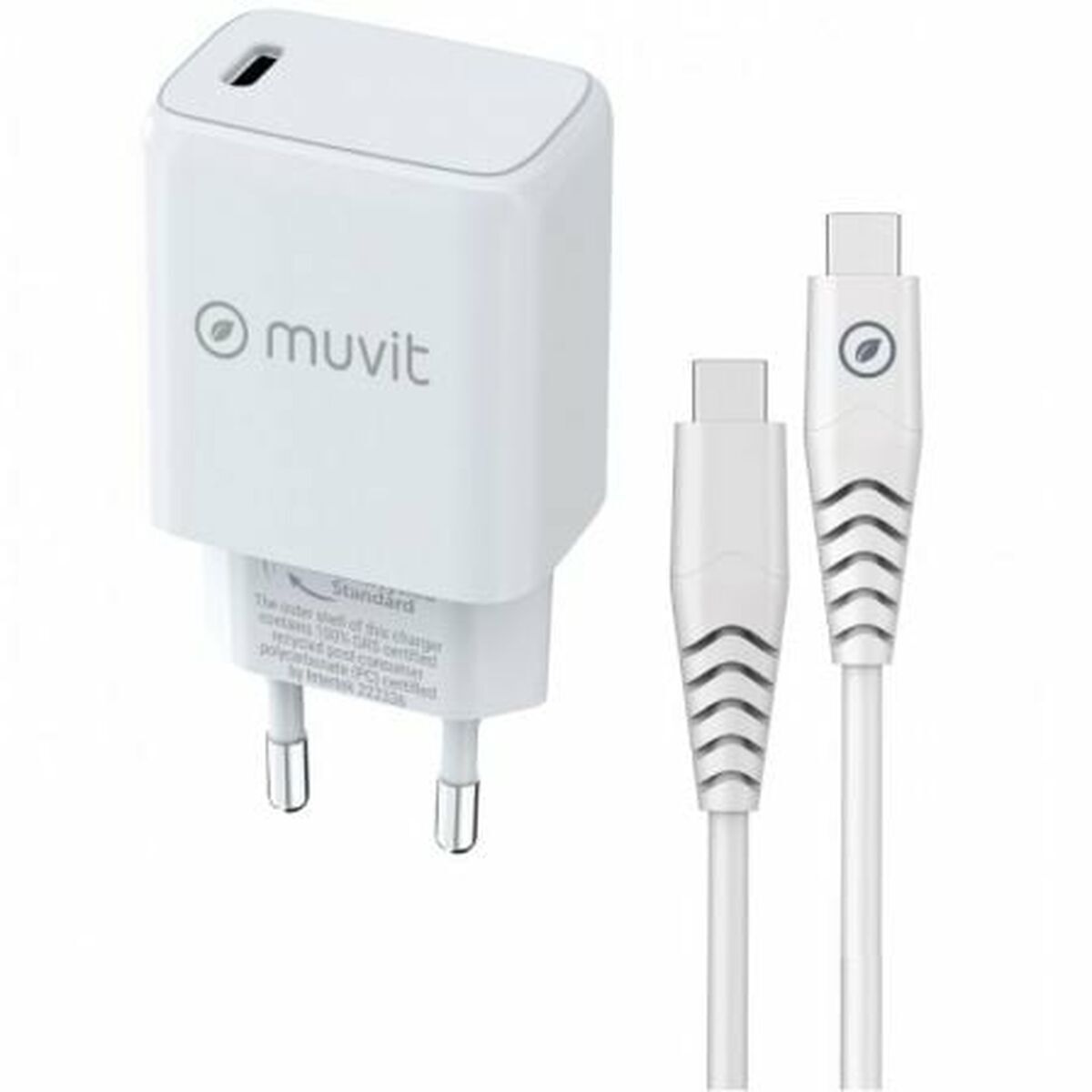 3663111153590_S9914912_P00 Caricabatterie da Parete + Cavo USB-C Muvit Bianco 20 W - immagine 1